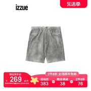 izzue男装牛仔短裤夏季潮流个性水洗磨白五分裤6328U2