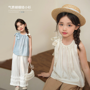 陈大猪女童娃娃衫，2024夏季无袖衬衫洋气时髦儿童，小衫上衣