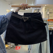 洋气口袋圆弧形设计黑色牛仔短裙2024年夏季百搭显瘦包臀裙女