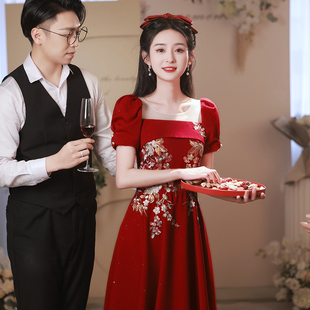 新中式敬酒服新娘短袖小个子，结婚订婚连衣裙回门宴礼服女显瘦夏季