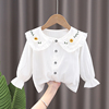2023春秋装洋气韩版女宝宝打底衫，0-3小童白色，长袖婴儿娃娃领衬衫