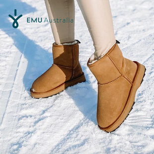 EMU Australia澳洲雪地靴女款加厚羊皮毛一体防滑防泼水时尚短靴