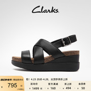 clarks其乐女鞋春夏潮流，厚底坡跟交叉带简约舒适凉鞋女