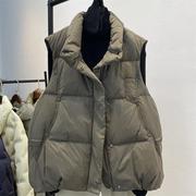 欧货羽绒马甲女款2023年冬装，宽松时尚立领坎肩，背心白鸭绒(白鸭绒)外套