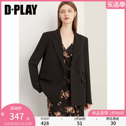 DPLAY春季新中式西装黑色西装外套女国风上衣女通勤ol休闲西装