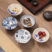 复古中式青花茶点盘，茶室糕点甜品碗果碟，家用零食水果盘陶瓷高脚盘