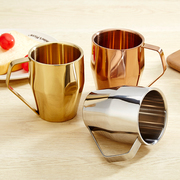 304创意不锈钢咖啡杯 双层防烫带把防摔马克杯 纯色办公杯子
