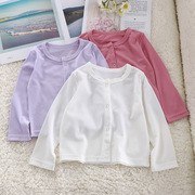 夏季女童打底衫冰凉女宝宝纯色开衫上衣透气小女孩圆领洋气空调衫
