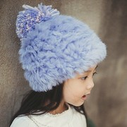 韩国儿童帽子秋冬款女童公主帽兔毛帽子皮草毛线帽冬天宝宝套头帽