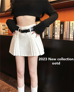 大码白色百褶裙女2023春夏设计感小众a字短裙显瘦高腰半身裙
