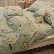 ins风小狮子纯棉床上用品四件套全棉，卡通绿色床单，被套儿童三件套4