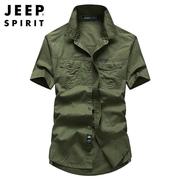 吉普JEEP SPIRIT短袖衬衫男士夏季休闲宽松衬衣大码薄款纯棉男装2