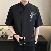 qita夏季男士短袖衬衫韩版新中式，衬衣国风大码胖人衣服个性夏装潮