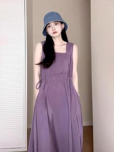 宽松大码胖mm300斤紫色，无袖吊带连衣裙女夏季长裙遮肚显瘦背心裙
