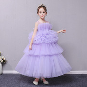 儿童礼服公主裙春季紫色花童礼服女童主持走秀演出服花苞裙晚礼服