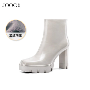 JOOC玖诗方头短筒靴女秋冬气质百搭时装靴加绒保暖瘦瘦靴