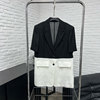 MRSSTETE欧洲站小众黑白拼色单排扣薄款短袖西装气质洋气通勤外套