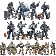 136军事闪电特警，武器男孩组装模型第三方特种兵，积木人仔场景玩具