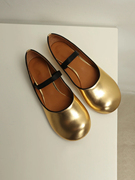 羊皮版~韩版金色真皮浅口单鞋，女平底软皮，复古芭蕾舞鞋玛丽珍女鞋