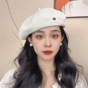 韩版优雅透气贝雷帽女春夏季单层编织画家帽，英伦气质复古蓓蕾帽子