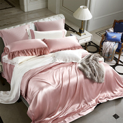 真丝四件套法式高端粉色结婚桑，蚕丝被套床单公主风真丝床上用品