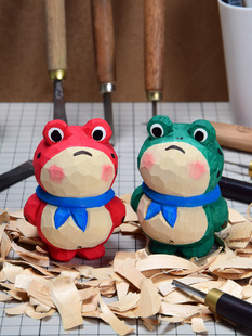 手工木雕网红卖崽青蛙摆件手作生日礼物女生，创意可爱木质网红