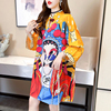 中国民族风短袖改良旗袍女中长款T恤夏季卡通印花洋气戏曲连衣裙