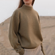moia毛衣羊毛羊绒针织衫，女韩国设计感小众，半高领套头深灰色