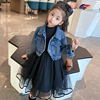 女童秋季套装，2024韩版洋气黑色连衣裙儿童，秋装牛仔外套春装
