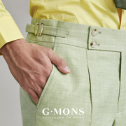 那不勒斯西裤男九分裤黄绿色，直筒垂感高腰西装，裤子休闲修身夏季