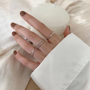 韩版学生简约开口戒指食指尾戒网，红潮人可调节戒指情侣戒指套装