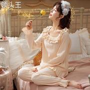 睡衣女长袖春秋季公主风韩版学生蕾丝花边甜美可爱夏季月子服套装