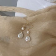 栀子西925纯银天然巴洛克水滴珍珠气质法式耳环ins小众礼物耳钉女