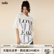 ueko美式复古铆钉字母短袖，t恤女夏潮牌街头重磅oversize半袖上衣