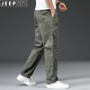 jeep吉普休闲裤男夏季薄款纯棉，宽松大码中年工装，多口袋松紧腰长裤