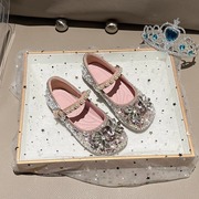 真皮水晶公主鞋，2023秋季蝴蝶结儿童宝宝皮鞋，舒适软底水钻单鞋