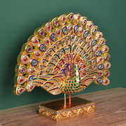 高档泰式金箔孔雀摆件东南亚风中式泰国玄关装饰品木雕动物摆件工