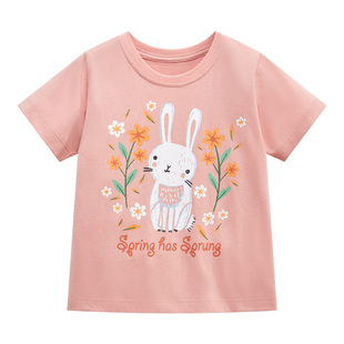女童粉红色短袖t恤宝宝小兔子体，恤衫儿童夏装婴幼儿圆领半袖上衣5