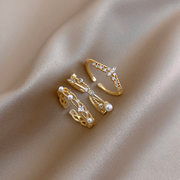 气质锆石珍珠戒指女小众设计简约风食指指环ins潮个性网红开口戒