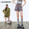 lacrawfish新复古(新复古)潮流休闲运动风撞色工装，口袋防走光高腰短裤女