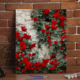 diy数字油画花卉风景手绘植物，填色画客厅，卧室装饰油彩画玫瑰花墙