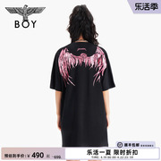 BOYLONDON潮牌连衣裙女LOGO印花黑色圆领宽松休闲短袖T恤裙W17002