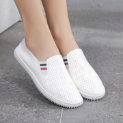 夏季老北京皮面小白鞋，透气防滑一脚蹬，女式单鞋韩版运动鞋
