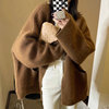 韩国chic复古高级感v领单排扣宽松大口袋保暖针织开衫毛衣外套女