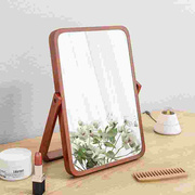 简约实木化妆镜桌面大号梳妆镜家用台式镜办公室小型便携折叠镜子