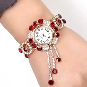 女士金色手镯手表复古百搭水钻，手链表韩版潮流，女手表石英腕表