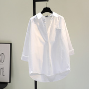 韩国白色棉麻衬衫女2023秋季宽松休闲长袖，bf风衬衣上衣开衫