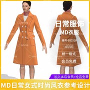 MD女性时尚风衣套装CLO3D服装打版源文件3D模型素材obj