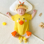 婴儿连体衣夏季薄款纯棉2024年宝宝衣服动物造型，小鸡新生儿萌