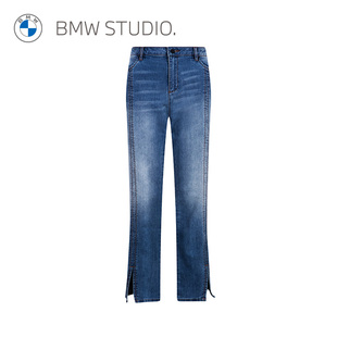 BMW Studio宝马女装早春宽脚口牛仔长裤春夏季潮流个性牛仔裤